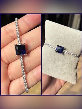 Classic Tennis Bracelet with Square Blue Stone - Women Jewelry